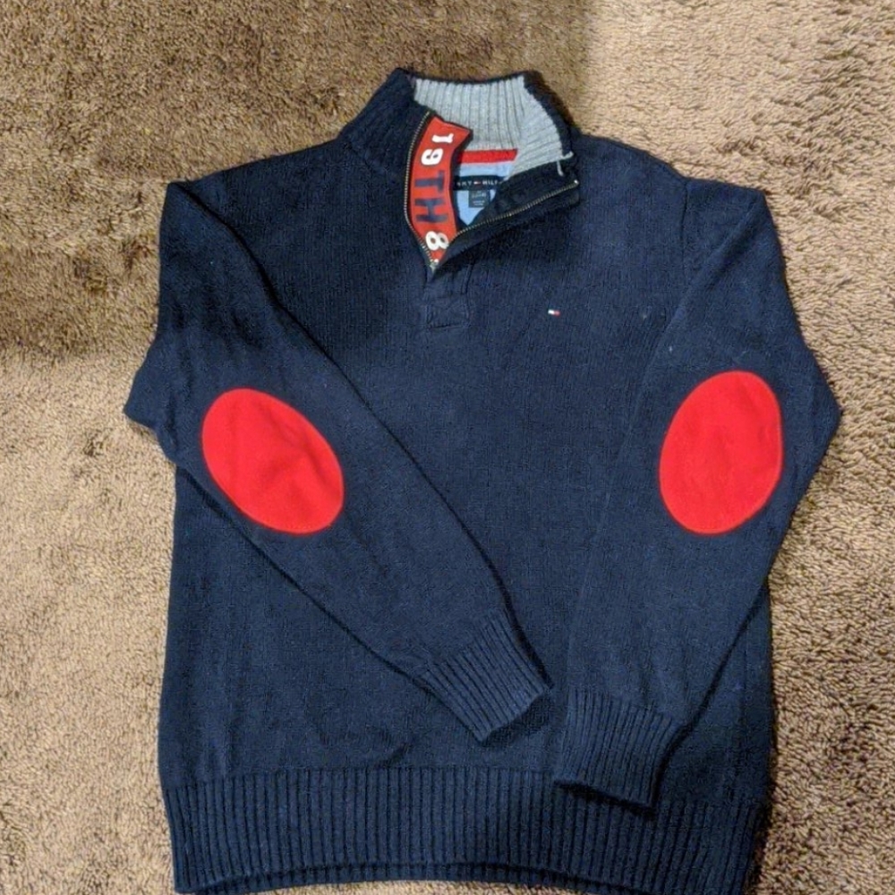 Tommy Hilfiger boys Quarter zip sweater with Elbow patches